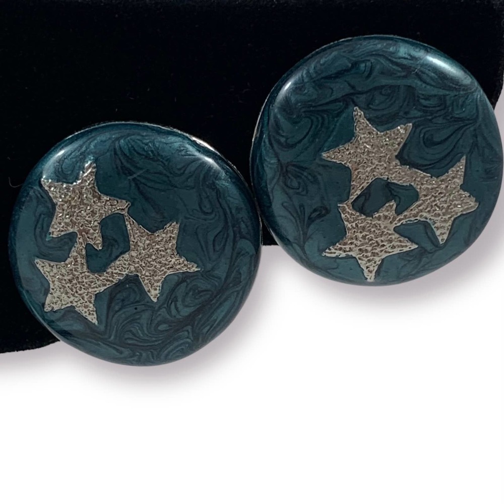 ❌SOLD❌ Vintage blue enamel with silver stars earrings - Picture 8 of 11